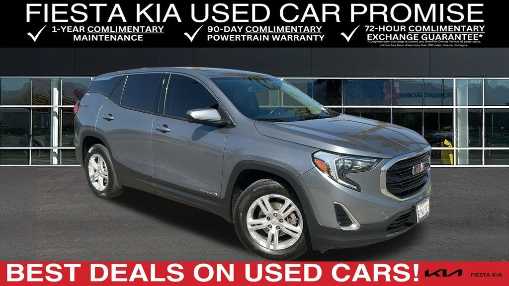 2019 GMC Terrain SLE in Satin Steel Metallic — front three-quarter view