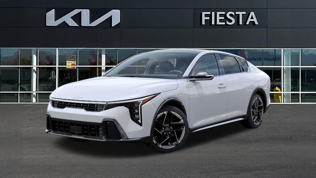 2026 Kia K4 GT-Line in Snow White Pearl — front three-quarter view