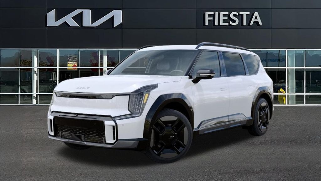 2026 Kia EV9 GT-Line in Glacial White — front three-quarter view