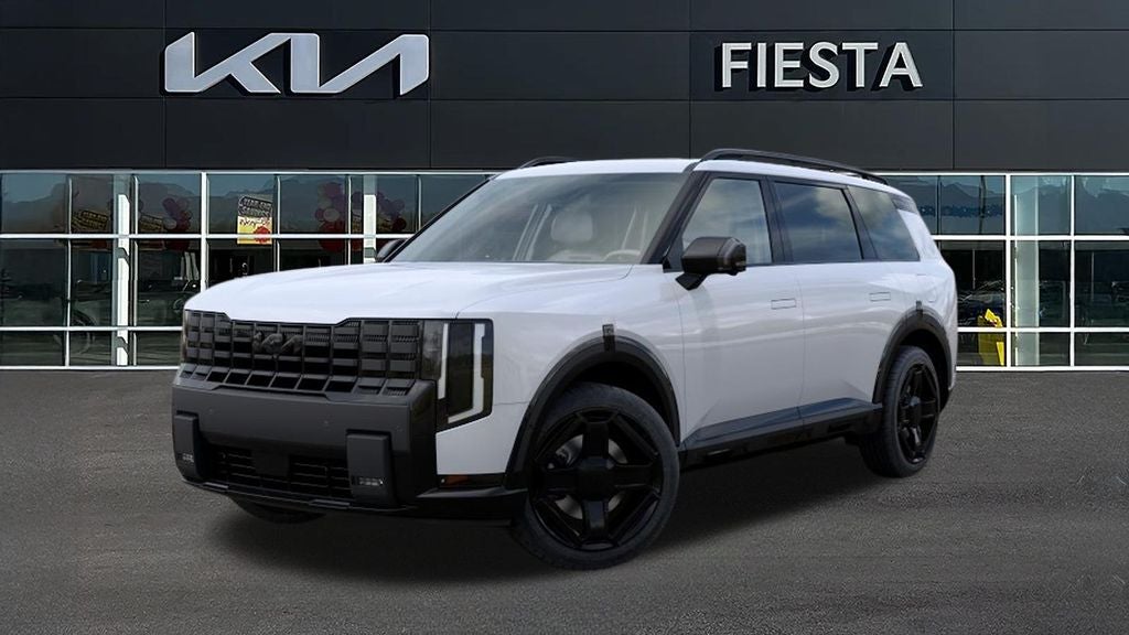 2027 Kia Telluride Hybrid X-Line SX Prestige in White Pearl — front three-quarter view