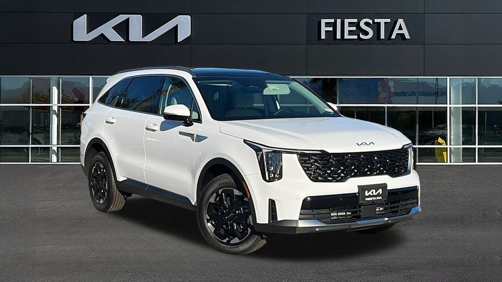2026 Kia Sorento S in Glacial White Pearl — front three-quarter view