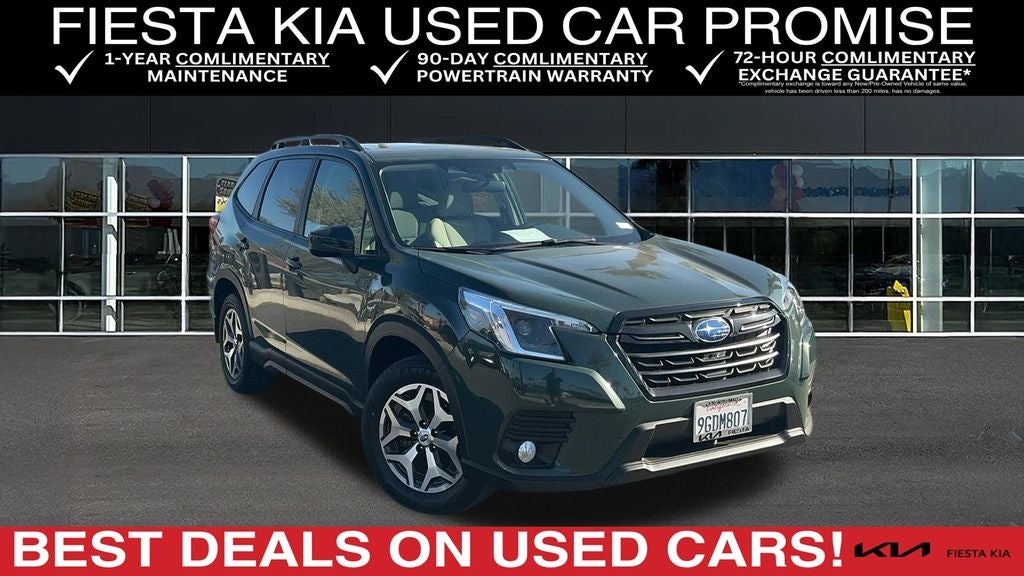 2023 Subaru Forester Premium in Cascade Green Silica — front three-quarter view