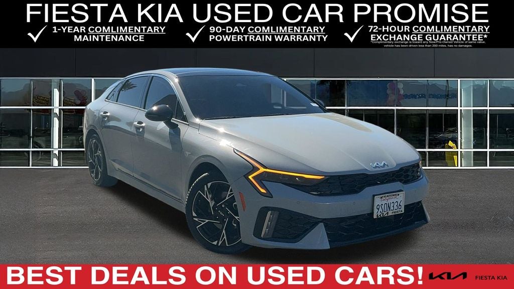2025 Kia K5 GT-Line in Wolf Gray — front three-quarter view