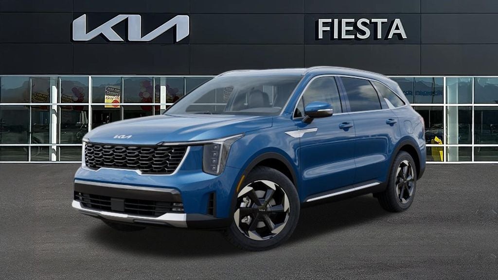 2026 Kia Sorento Hybrid EX in Mineral Blue — front three-quarter view