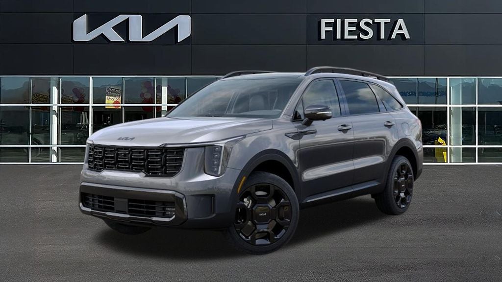 2026 Kia Sorento Hybrid X-Line SX Prestige in Steel Gray — front three-quarter view